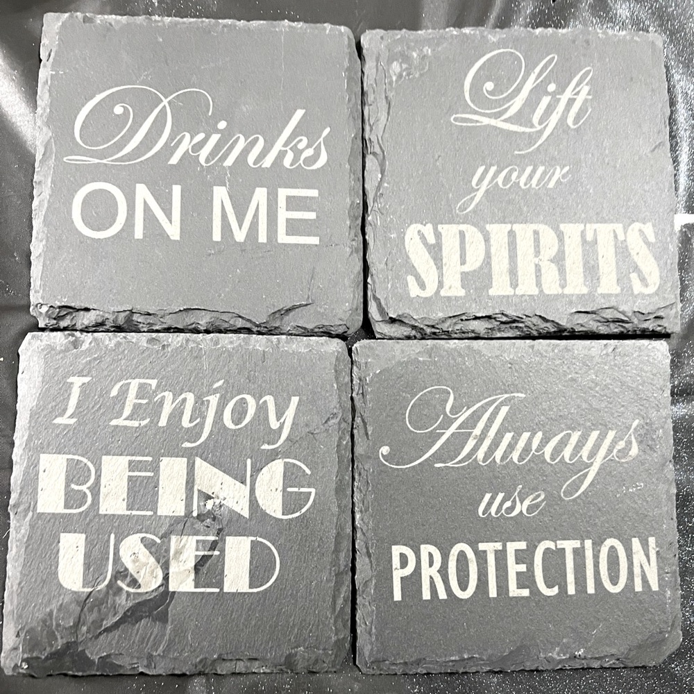 Personalized slate coasters $30 for set of 4 or $10 a piece